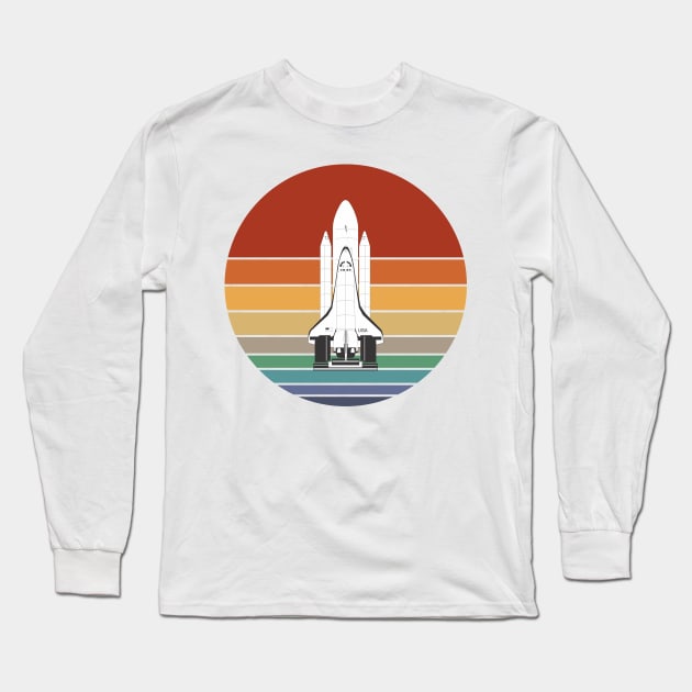 80s Retro Space Rocket On A Colorful Sun Long Sleeve T-Shirt by iZiets